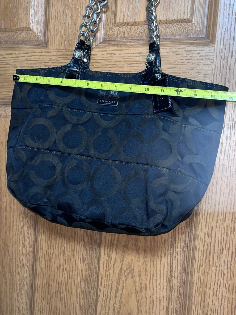 Coach Black Signature Canvas Satchel with Silver-Tone Chain Handles & Wallet